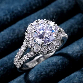 Huitan Елегантни кръгли годежни пръстени с кристали цирконии за жени AAA бял камък CZ най-Високо качество Модерен сватбени декорации