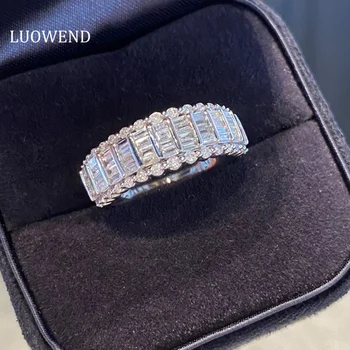 LUOWEND Пръстен от бяло злато на 100% от 18-Каратово злато, естествен диамант, блестящ годежен пръстен на класическата форма за жени, за годеж, за партита, високо бижу
