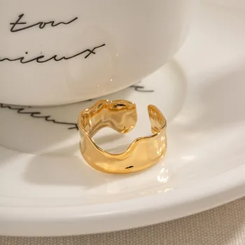 Minar Минималистичные 18-Каратные златен пръстен с PVD покритие от титанов стомана, тон метален чук, широки неправилни отворени регулируеми пръстени-шармы за жени