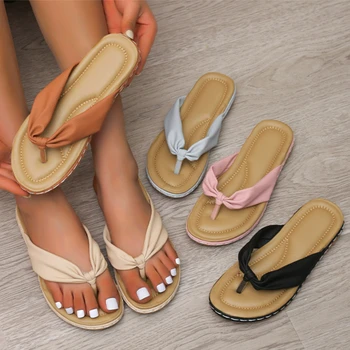 Летни дамски чехли, ежедневно плажни обувки на равна подметка, удобни дамски чехли, сандали, големи размери 43, дизайнерски джапанки Pantuflas De Mujer