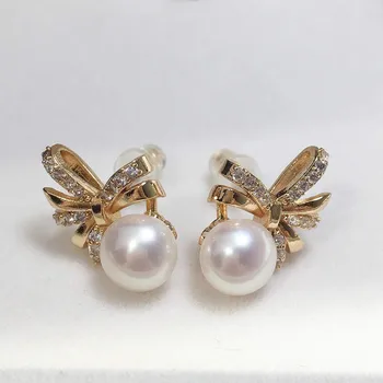 Луксозни кристали от настоящето перли, 18-каратные позлатени обеци с форма на тай-пеперуда с диаманти, перлени бижута за жени
