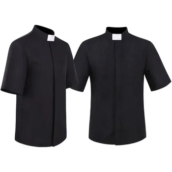 Риза свещеник, мъжете-пастори, духовници, яка-часова, служител на католическата църква, проповедник, къси блузи с дълги ръкави, римска блуза M-4XL