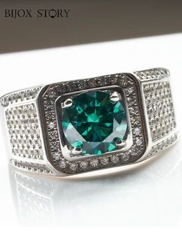 1-2ct D Цвят Emerald муассанит мъжки пръстен от сребро 925 Проба, 18-Каратово злато, позлатени пръстени ангажимент за мъже, бижута на едро