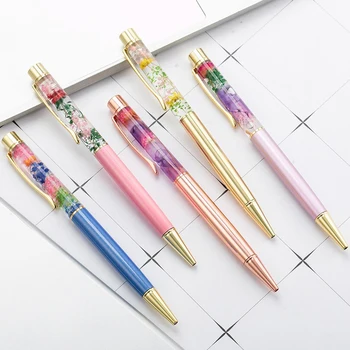 1 бр. луксозна химикалка писалка, с вечно цвете, течно масло, кристален метална химикалка писалка, канцеларски материали за учениците