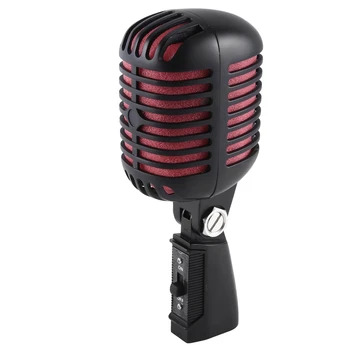 1 бр. професионален класически ретро динамичен вокален микрофон, черен и червен метал за живо изпълнение на караоке