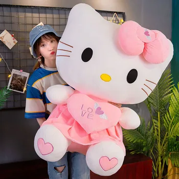 100 см Огромен размер Sanrio HelloKitty Плюшен играчка Нов стил Изпрати момичета прегръдки любов кукла HelloKitty Ангел въздушна Възглавница за Коледен подарък