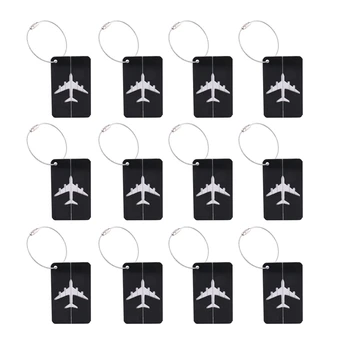 12 бр. метални кухи етикети за багаж, цветни етикети за багаж, пътни идентификационни етикети (черни)