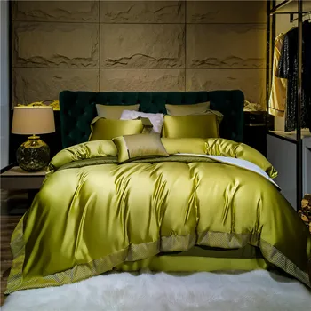 1200TC Комплект спално бельо от египетски памук със сатенена повърхност Queen Size King Size, чаршаф, чаршаф, калъфка за възглавница, зелена
