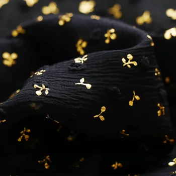 150x50 см, черна жаккардовая позлатен шифоновая кърпа, цвете текстура на точки, плиссированная кърпа за лятна риза