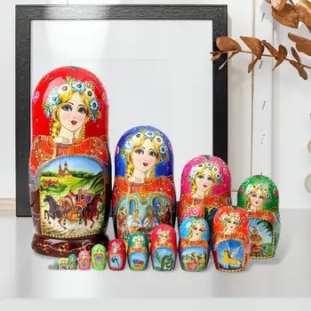 15x ръчно рисувани руски matryoshka matryoshka Традиционен подарък Настолен декор на аксесоари за партита Дървена кукла штабелирующаяся