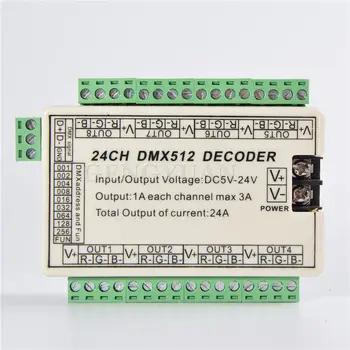 1бр 24-канален контролер RGB LED DMX 512 декодер ленти модул на сметището възел 24A 5 ~ 24