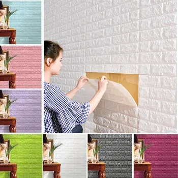 1бр 70x38 см 3D плочки тухлена стенни хартия самозалепващи водоустойчиви тапети от стиропор за хола Декорация на дома