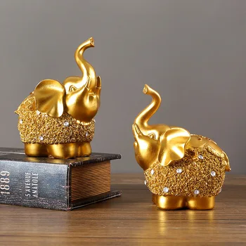 2 бр. Леки луксозни декорации под формата на слон Честит Златен слон Изделия от смола Откриването на Голям късмет Сватба Housewarming подарък декорация