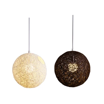 2 предмета, полилей с топки от бамбук, ратан и коноп, индивидуален творчески сферична лампа от ратан под формата на гнезда - бял и кафе