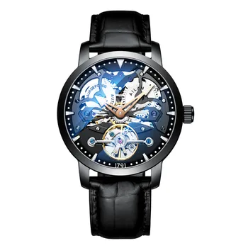 2019 Нова марка AILANG, модни кожени златни часовници, мъжки автоматично механични водоустойчив часовник с виртуален скелет, Relogio Masculino Box