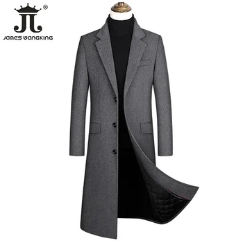 2023 Есенно-зимния бутик вълнен черен сив класически обикновен дебел топъл мъжки удължен вълна тренч, мъжки яке