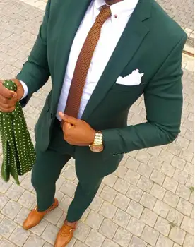2023 Модни Зелени Мъжки Костюми За Сватба, Бизнес Мъжки Костюм на един пуговице, Мъжки Сватбени Костюми, 2 Предмета (Яке + Панталон, костюм homme