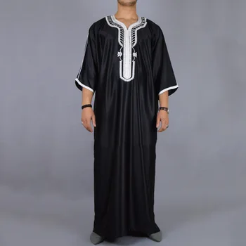 2023 Мъжки дълга риза Ежедневни младежки Обикновена черна мюсюлманска бродирани дрехи мъжки Близък Изток Арабски Дубай, Катар Джубба Тоби