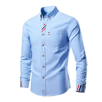 2023 Мъжки модни однотонная бизнес риза с дълги ръкави и джоб, прост дизайн, многоцветен ежедневни стандартна риза с копчета