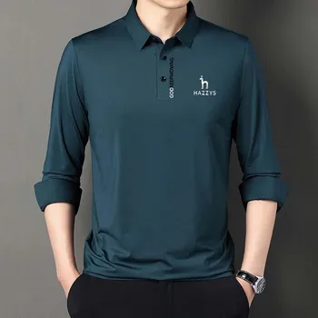 2023 Мъжки облекла за голф HAZZYS, пролетно-есенна риза, однотонное ежедневното Поло с дълги ръкави, бизнес спортове