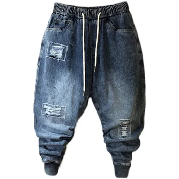 2023 на Пролетта и лятото новата мода големи размери, выстиранные джинси, скъсани мъжки издържат кръпки, свободни панталони