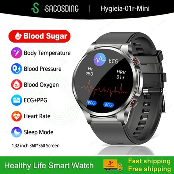 2023 Неинвазивни смарт часовници за измерване на нивото на глюкоза в кръвта, мъжки ЕКГ, PPG, мониторинг на сърдечната честота, телесната температура, умни часовници, фитнес гривна