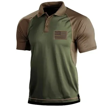 2023 Нова мъжка риза с къси ръкави, риза за голф с ревери, 3D принт на американското, модни дрехи копчета и къс ръкав, всекидневни дишаща топ