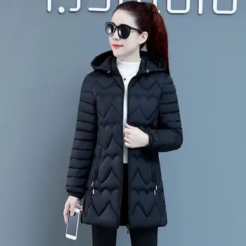 2023 Нови модни дамски паркове, зимно яке с памучна подплата, топло утепленное женски ежедневното палто със средна дължина, тънка горна дреха H3095