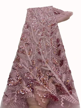 2023 Френска благородна тюлевая плат с бродерия във формата на клонове и пайети, елегантно бельо рокля, от плат за шиене /5 ярда