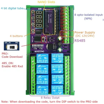 24 vdc 8 канален многофункционален таймер забавяне, такса превключване RS485 АД IO, increaser модул за Arduino NANO V3.0