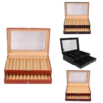 24 слота, дървена кутия за съхранение на химикалки, луксозни 2-слойный калъф за автоматична писалка от изкуствена кожа, органайзер за бижута за колекционери