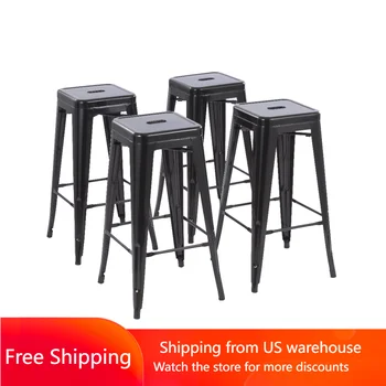 30-инчов метален стол бар, комплект от 4 части, черен на цвят, без табли, напълно събрани столове