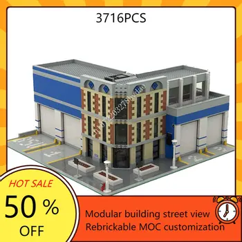 3716 бр. полицейски участък Модулен MOC Creative модел с изглед към улицата са градивните елементи на Архитектурата САМ Образование Монтаж Модел играчка, подарък