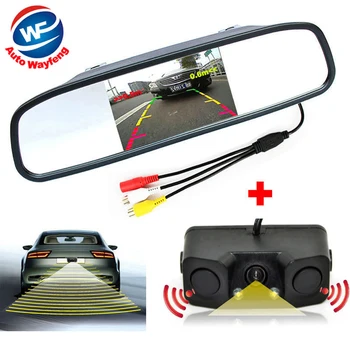 3в1-видео система за помощ при паркиране сензор за архивиране на радар с камера за обратно виждане + 4,3-инчов LCD монитор огледало за обратно виждане на автомобила видео паркинг