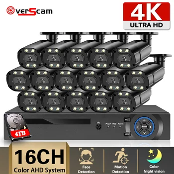 4K 16CH AHD DVR система охранителна камера 8-МЕГАПИКСЕЛОВА HD камера Водоустойчива IP66 пълноцветен камера за нощно виждане Комплект за ВИДЕОНАБЛЮДЕНИЕ камера за видеонаблюдение