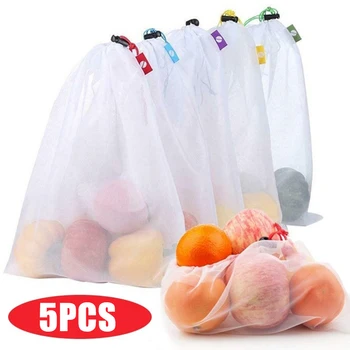5 бр. торби за многократна употреба, за съхранение на плодове и зеленчуци, моющийся кухненски органайзер за продукти, окото чанти, играчки, опаковки чанта за съхранение на продукти