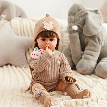 55 см 22 инча Reborn Baby Doll Играчка 3D-боя Кожа Изкуството на Преродения Бебешки Играчки с Венами Миещи Реалистични Дете Реалистична Момиче Кукла за Подарък