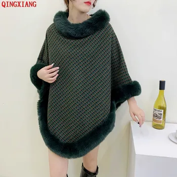 6 цвята, 2023, зимно гъст свободното си дъждобрани, покривала, пъстро наметало, дамски пуловер от изкуствена кожа заек, дълги триъгълни пуловер, градинска шал, палто