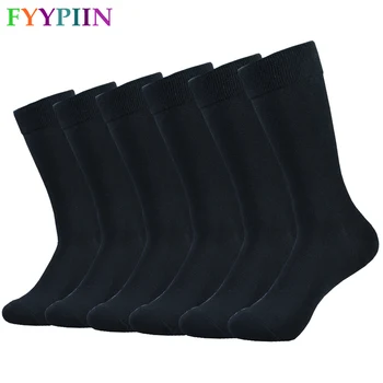 6 чифта черни чорапи, мъжки обикновена чорапи от чесаного памук, високо качество на дългите есенни и зимни ежедневни чорапи за мъже