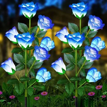 7 Глави слънчеви светлини Външни декоративни Слънчеви градински фенери Розата е Цветето на Тревата лампа за двор Двор с Градински декор на Цветя