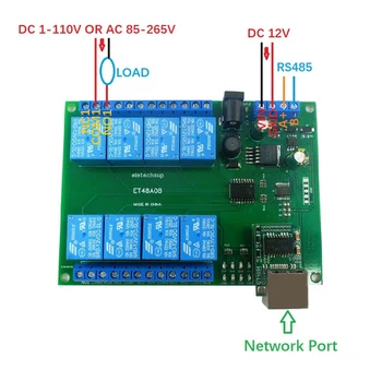 8 Канала, Ethernet релеен модул Мрежов комутатор Modbus MQTT TCP UDP Web HTTP RS485 DC 12 В Модул таймер RS48 мрежов интерфейс