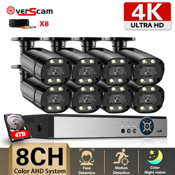 8-канален комплект за видеонаблюдение DVR 4K пълноцветен комплект система за видеонаблюдение за нощно виждане AHD, външен водоустойчив комплект система за видеонаблюдение