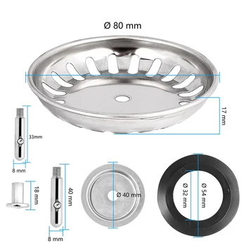 80 мм, мивки за баня мрежест филтър за мивка накрайник за мивки Водосточни филтър за мивка Смяна на дупки накрайник от неръждаема стомана универсален