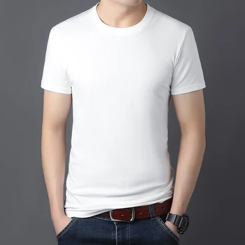 A1834 бяла однотонная мъжка тениска ежедневно с кръгло деколте, риза с къс ръкав, мъжки блузи за всеки ден, тениски, големи размери