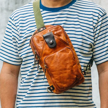 AETOO внасял нагрудную чанта от телешка кожа с централен слой, тренд чанта през рамо, нова чанта ръчна изработка в ретро стил унисекс