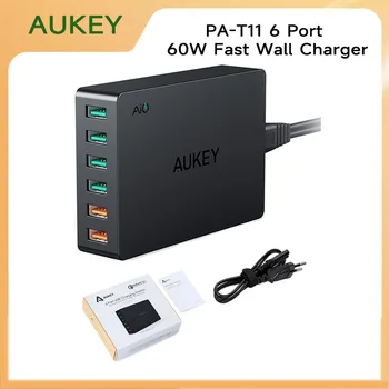 AUKEY PA-T11 6 USB Порт 60 W за Бързо Монтиране на Зарядно Устройство EU Plug зарядно устройство Qualcomm Quick Charge 3.0 Зарядно Устройство За Телефон ipad