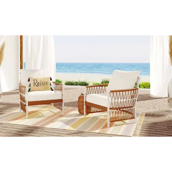 Better Homes & Gardens Lilah, 2 комплекта улично плетеного столове за почивка, бял
