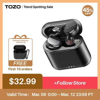 Bluetooth-Слушалки TOZO T6, Безжични Слушалки С Мощен Дълбок Звук, Слушалки за удобно носене, време на възпроизвеждане 30 часа