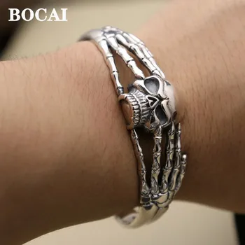 BOCAI, нови сребърни бижута S925, ретро пънк стил, череп, хип-хоп, открит гривни за мъже, модерен подарък, безплатна доставка
