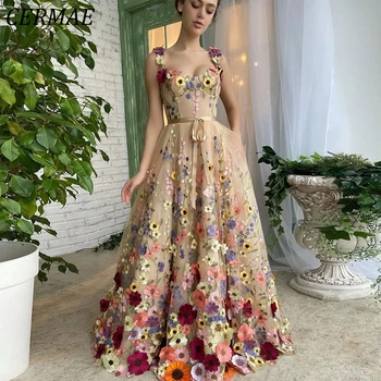 CERMAE Изящни рокли за абитуриентски бал с 3D цветя, вечерни рокли трапецовидна форма на спагети презрамки с цветен модел, вечерна рокля с джобове 2023
